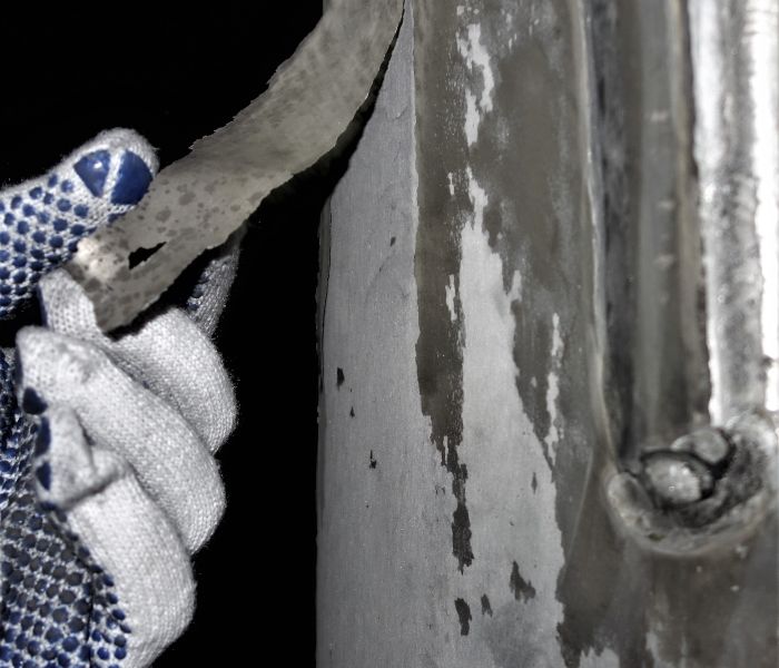 Surface peeling due to heavy corrosion damage caused by Wet-PAC